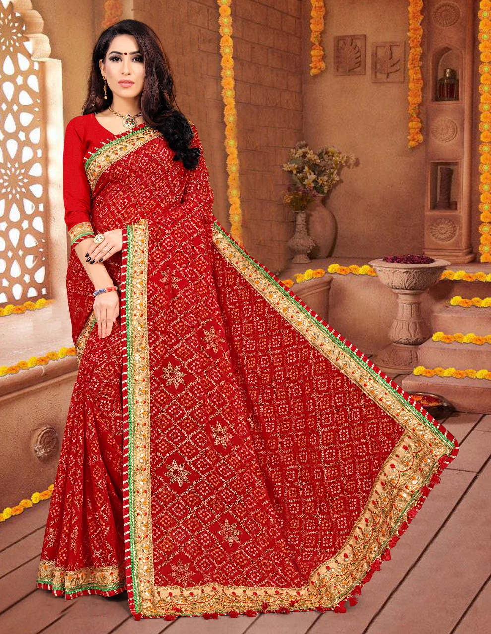 Sarees | New Red Border Saree | Freeup